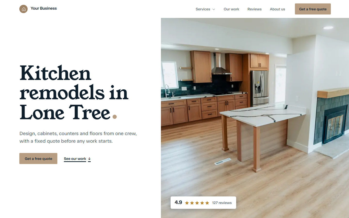 A kitchen remodeler's home page on a desktop screen