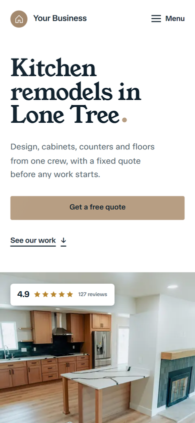 The same home page on a phone