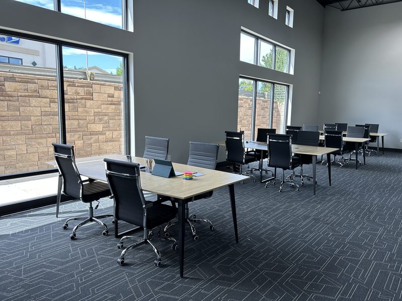 Desks and chairs in our coworking area